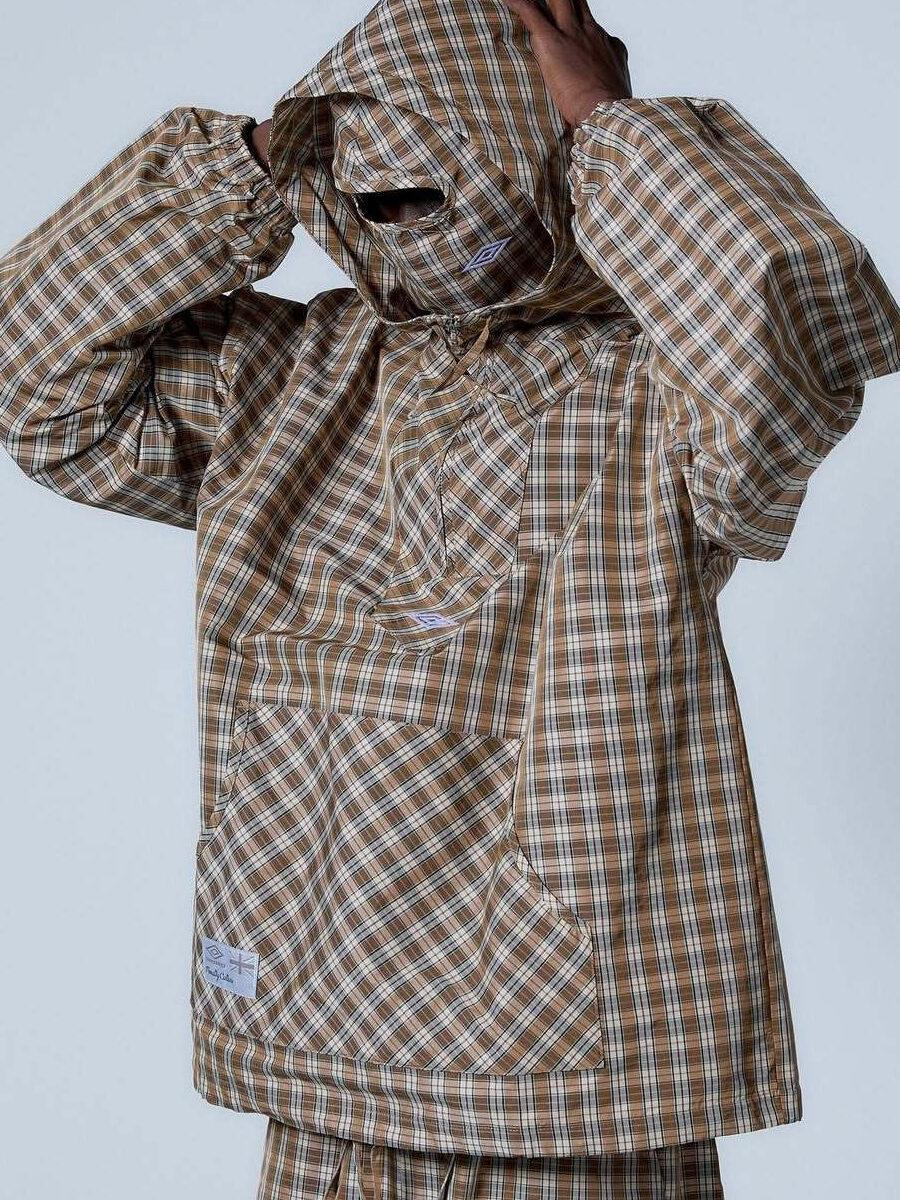Vintage Plaid Half-Placket Masked Hoodie