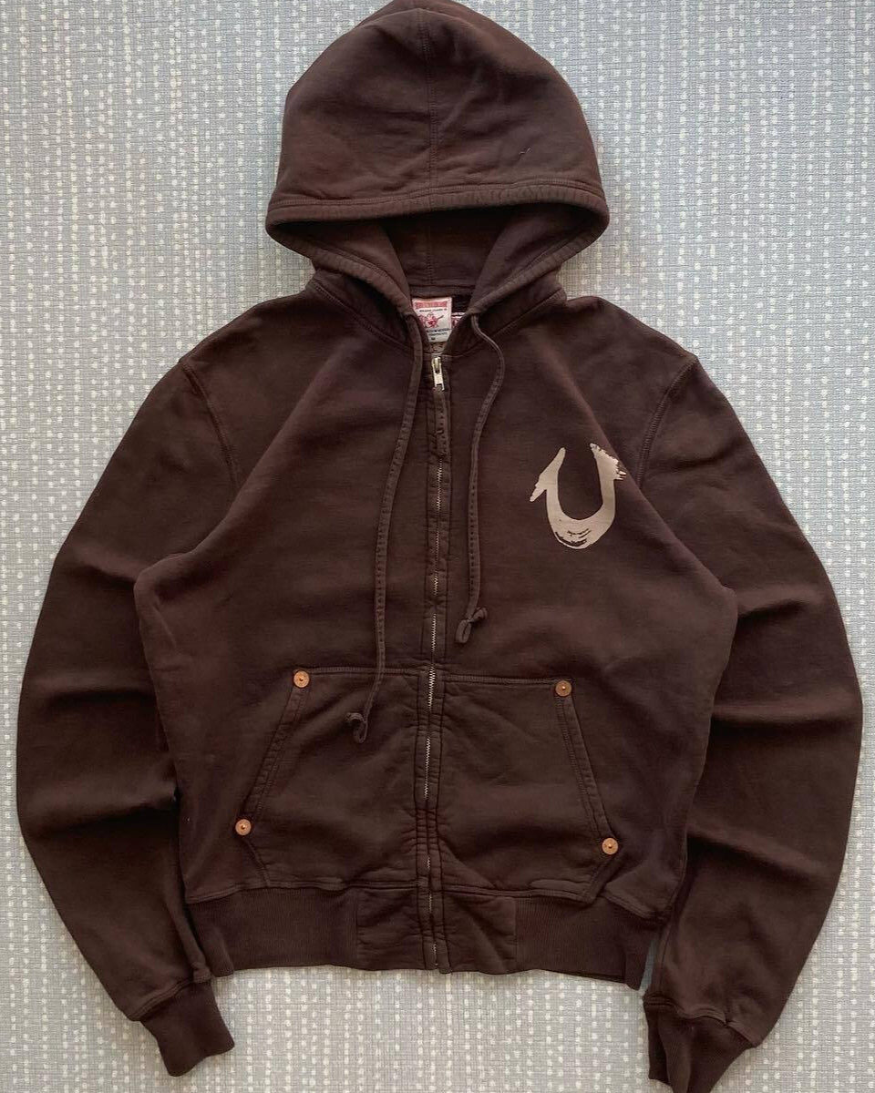 Vintage Graphic Riveted Zipper Hoodie
